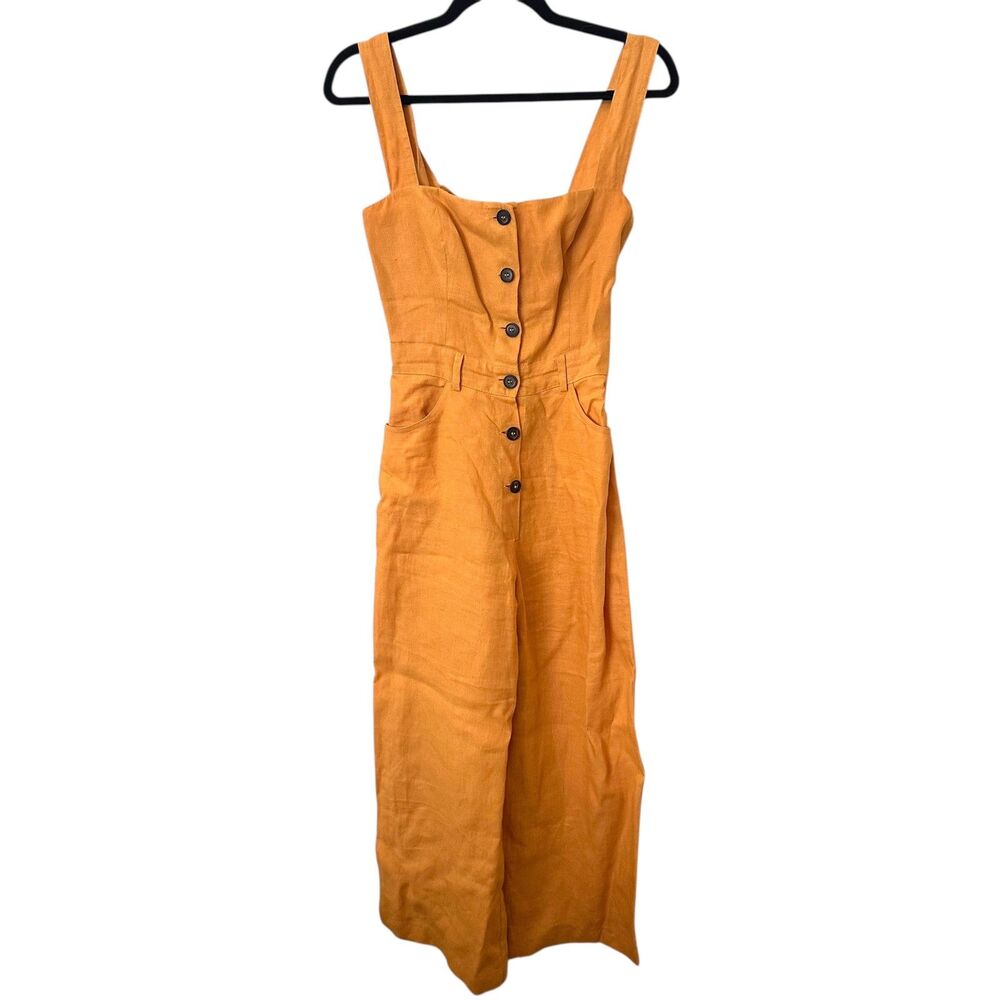 REFORMATION Wide Leg‎ Linen Jumpsuit Mustard Yellow Sz 0 - Picture 2 of 6